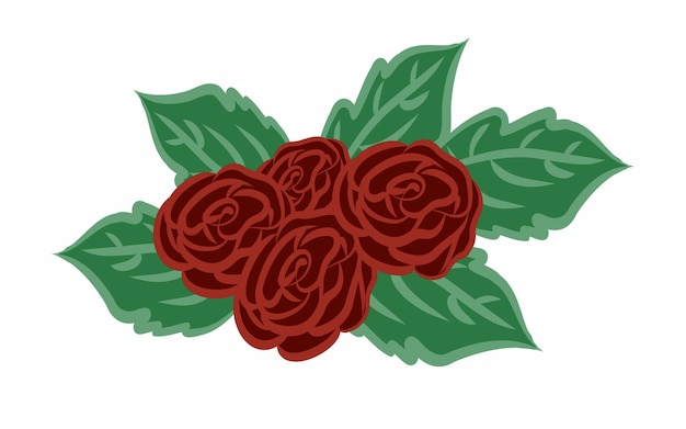 Red rose flowers and green leaves on white background vector illustration