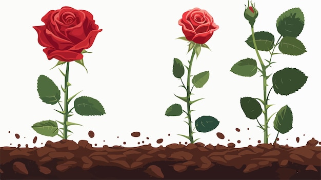 Vector red rose in garden flat vector style isolated on white background