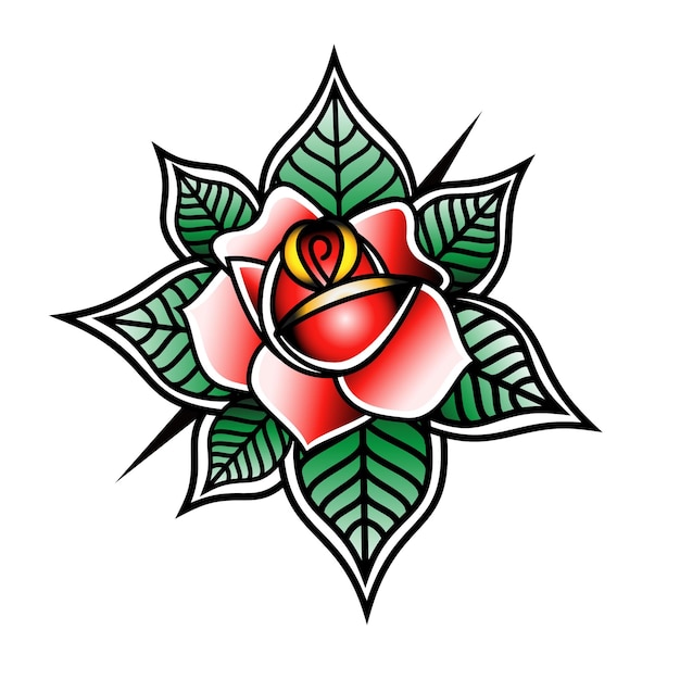 Vector red rose in old school tattoo style isolated on a white background vector illustration