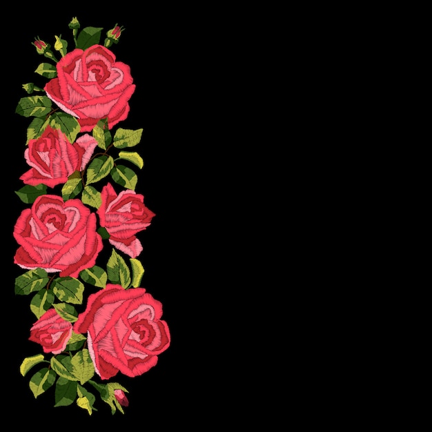 Red roses embroidery design.