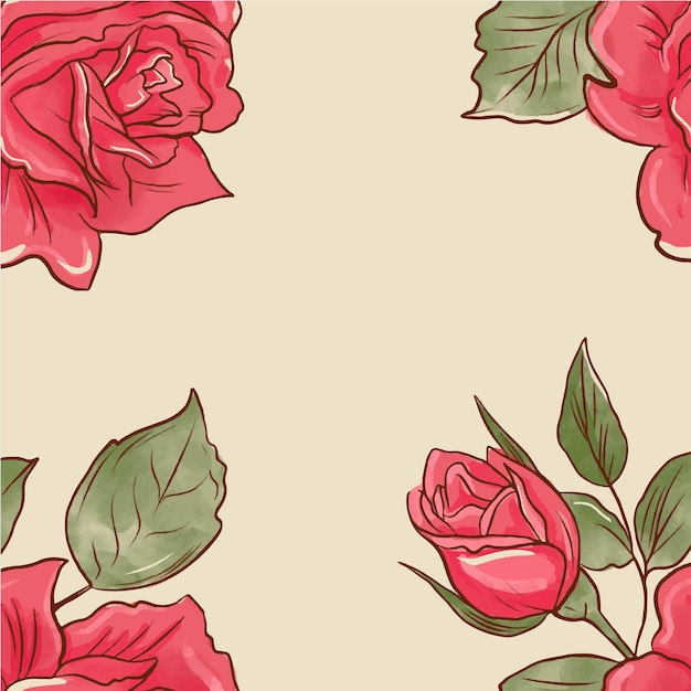 Red Roses Flowers doodle Isolated Background