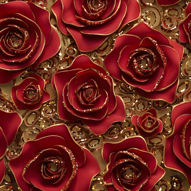 Vector red roses on gold background