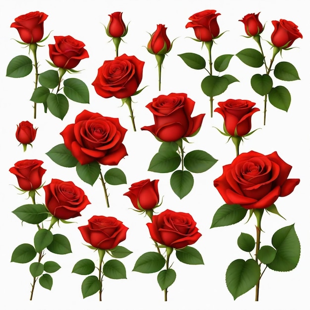 Vector red roses vector set white background isolated a high