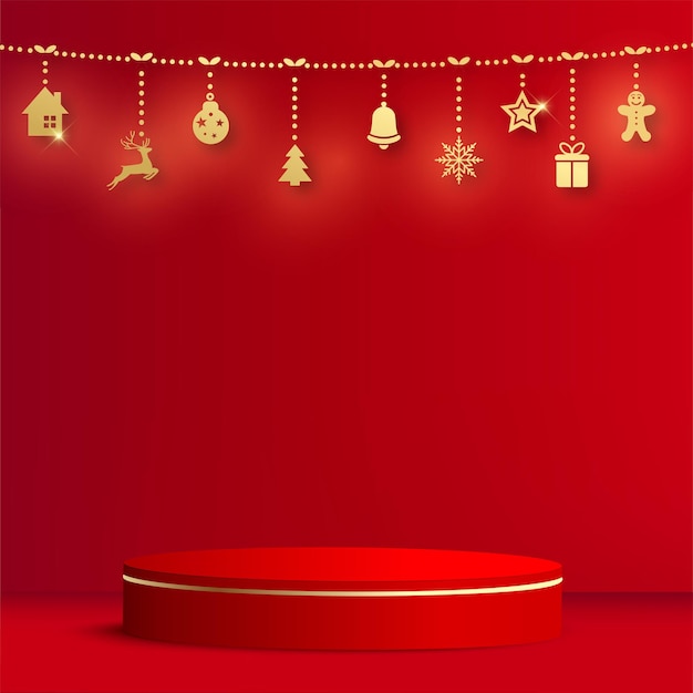 Red roud Chinese style podium For New Year and festivals. Vector illustration