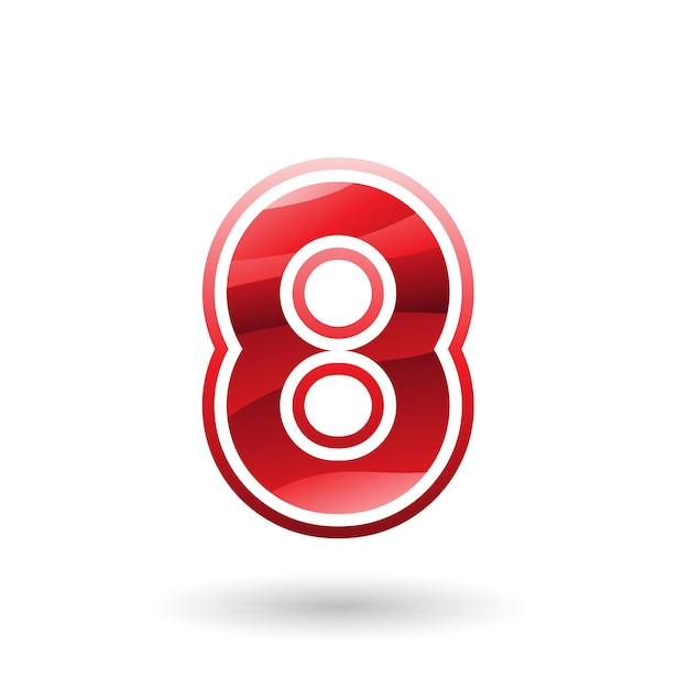 Red Round Icon for Number 8 Vector Illustration