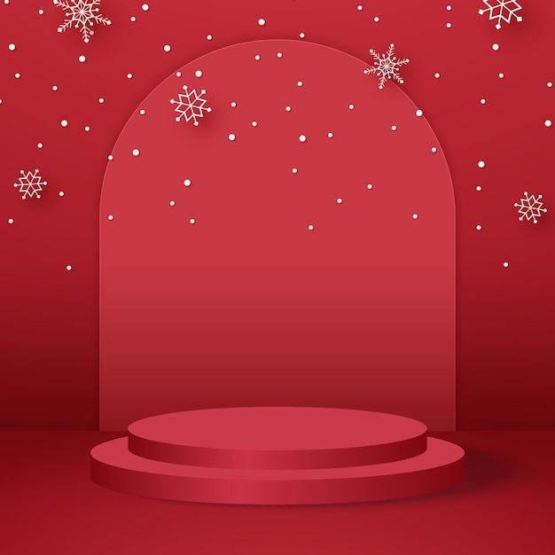 Red round podium for product background and template mockup for Christmas event