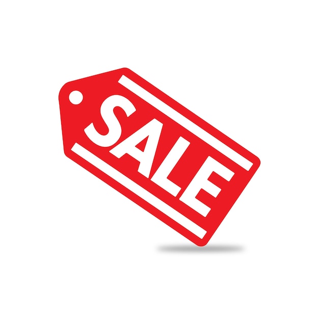 A red sale sign with white background