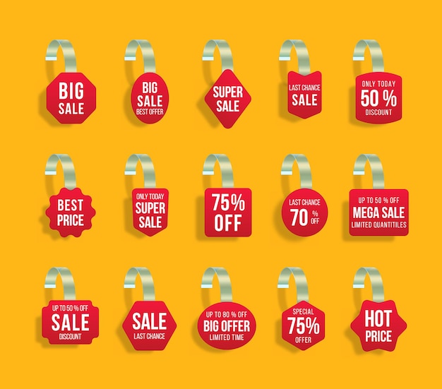 Red sales tags wobblers with text Vector discount sticker special offer plastic price banner