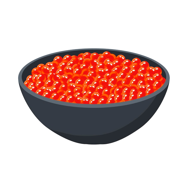 Red salmon caviar in a bowl Fish roe healthy luxury delicacy Vector illustration