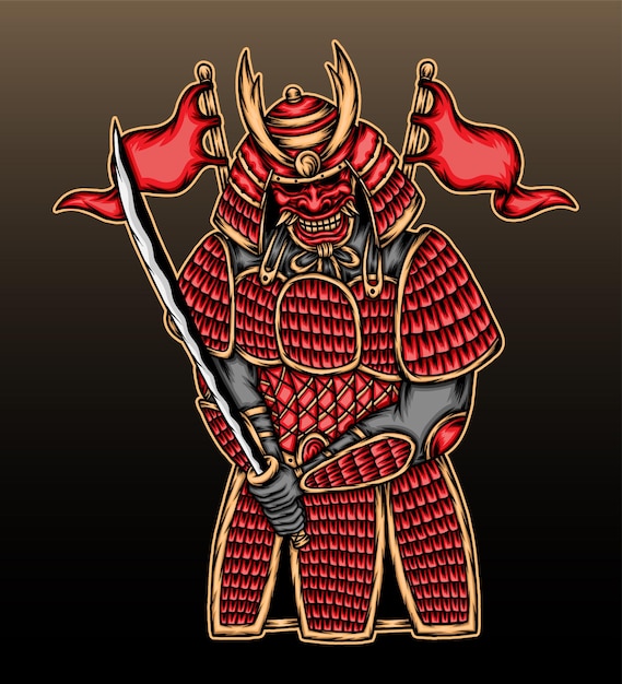 Red samurai illustration design