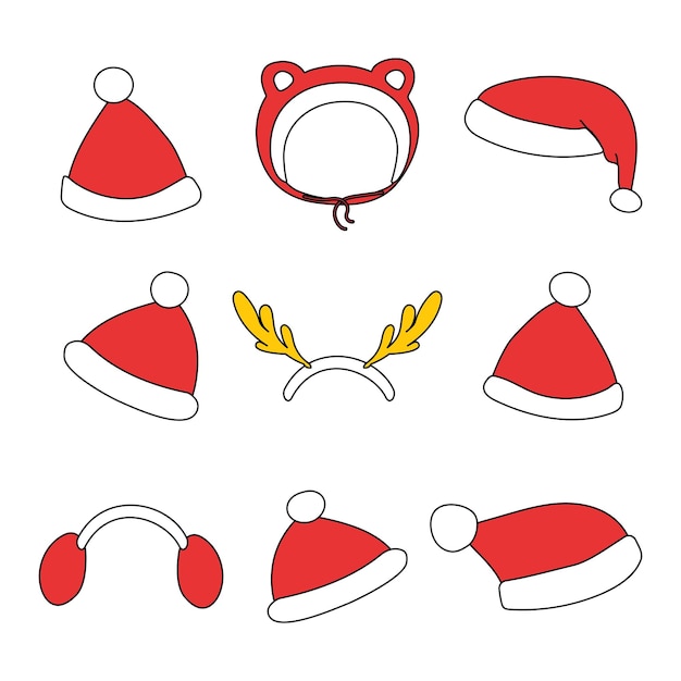 Red Santa hats set vector illustration isolated on white background