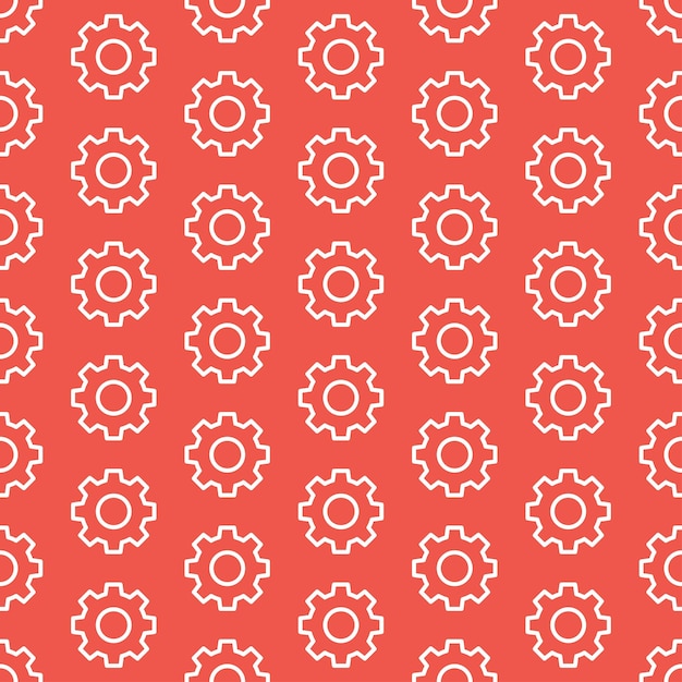 Vector red seamless pattern with white gears