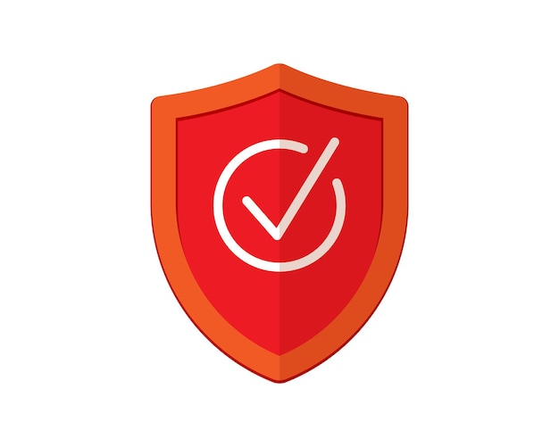 Red shield with check mark security symbol protection and safety vector isolated logo