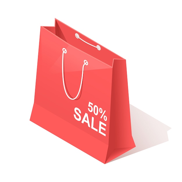 Red shopping bag with inscription discount.