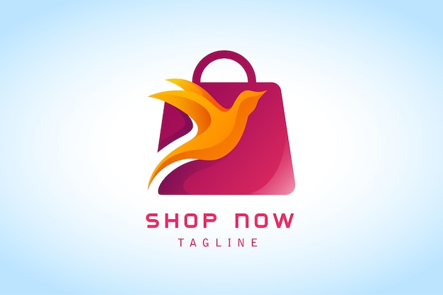 Red shopping bag with orange flying bird gradient logo