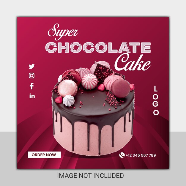 A red sign that says super chocolate cake.