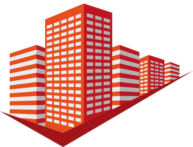 Red sign with skyscrapers block. Vector illustration