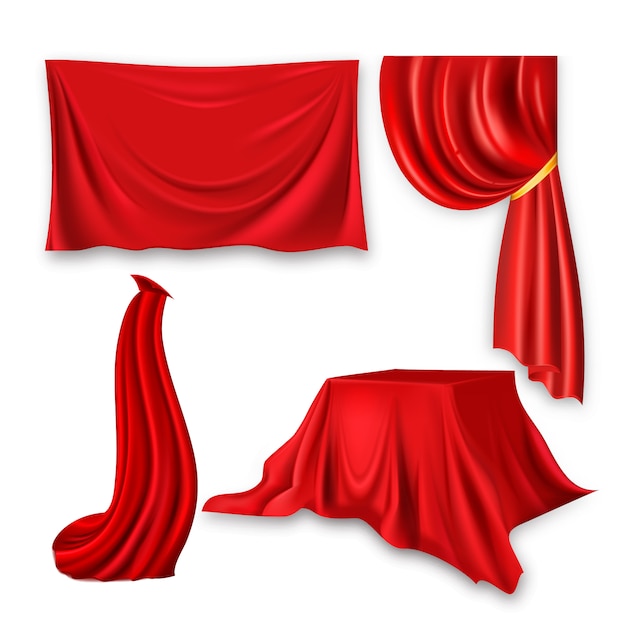 Red Silk Cloth Set. Fabric Cloth Waving Shape