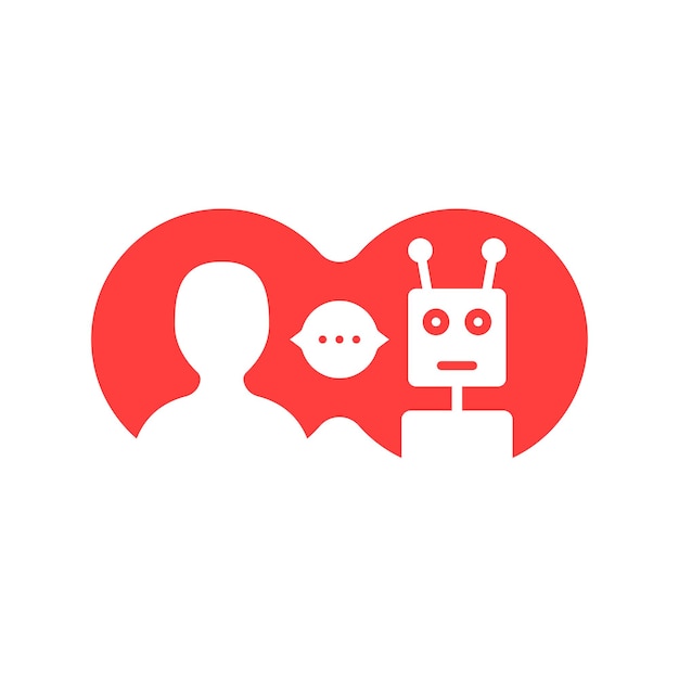 Red simple chatbot hotline logo. concept of avatar, internet helper, smart conversation, notification, popup, secretary aid, messaging. flat style trend logotype graphic design on white background