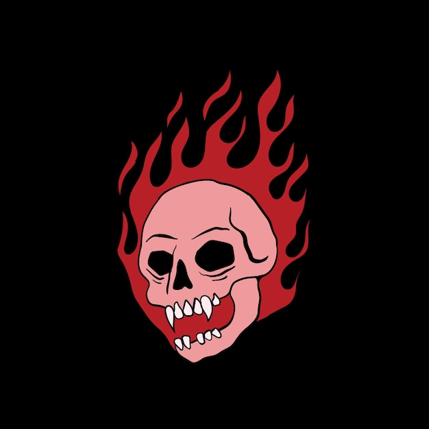 Red skull fire hand drawn vector illustration