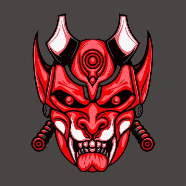 Red skull oni head mascot