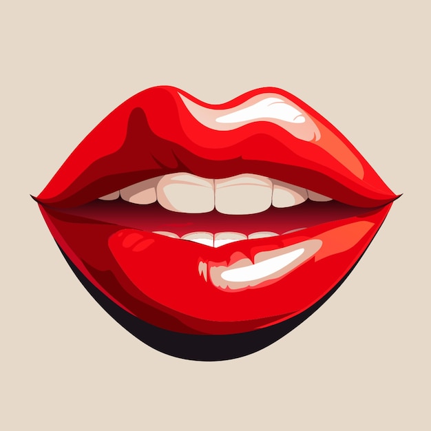 Vector red smiling lips on white background vector illustration flat 2