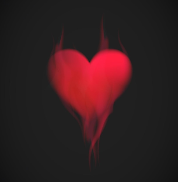 Vector red smoke heart shape. red smoke in heart silhouette pattern on black background.