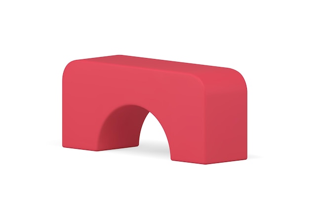 Red smooth rectangular column 3d arch curved geometric shape decorative design realistic vector