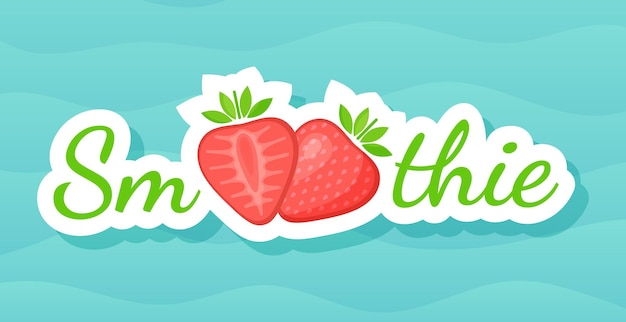 Red smoothie strawberry cocktail sticker logo vector illustration. Sign Smoothie on blue background in on colorful smoothies drink cocktail sticker for decoration emblem or advertising graphic poster