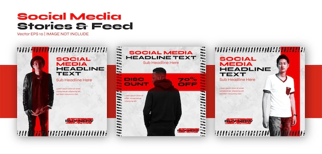 Red Social Media Post template bundle set