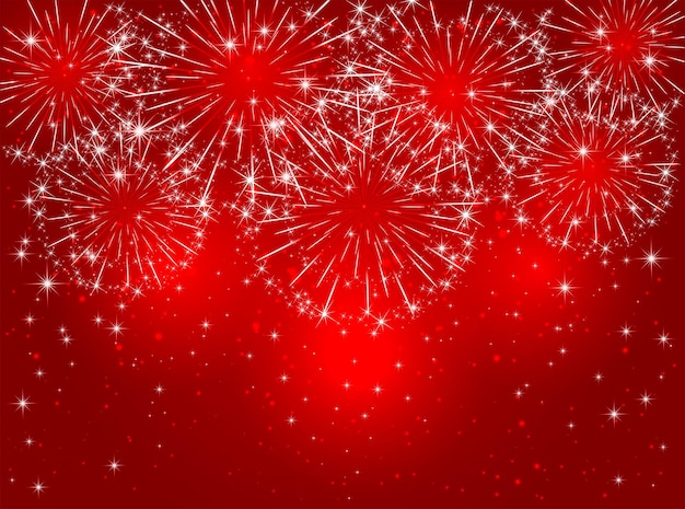 Red sparkling fireworks on shiny background illustration