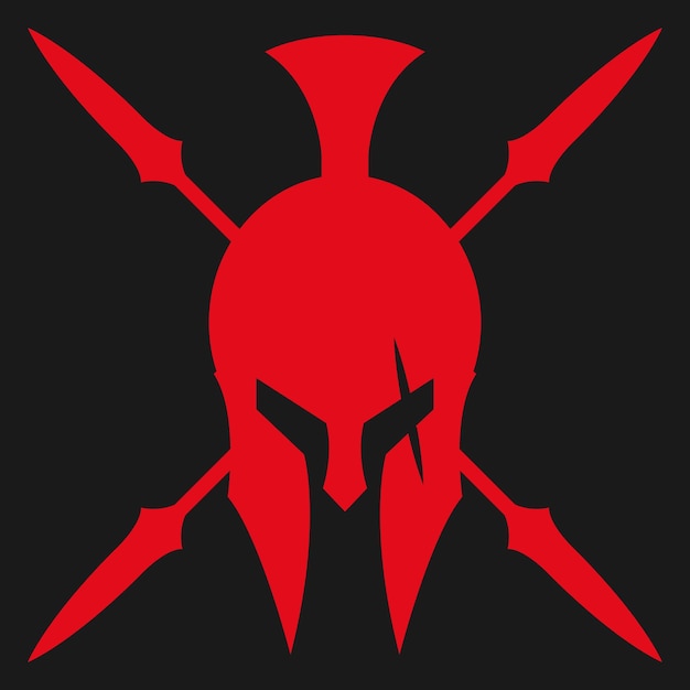 Red Spartan helmet with spear illustration vector