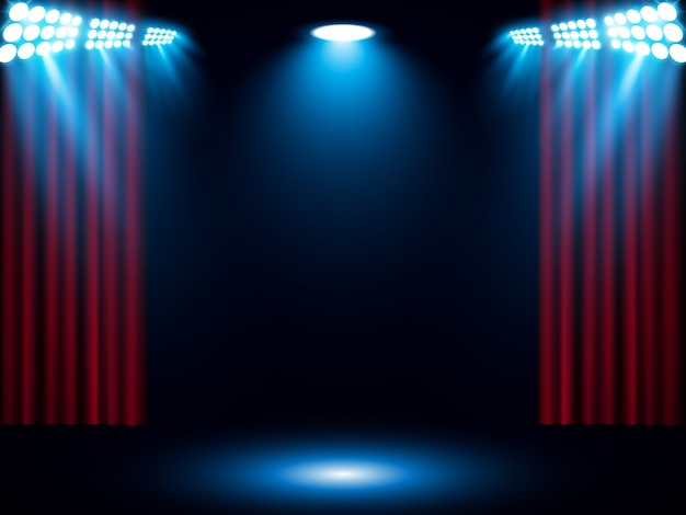 Red stage curtain with blue spotlight