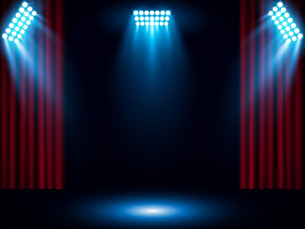 Red stage curtain with blue spotlight