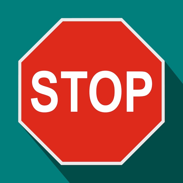 Red stop sign icon in flat style on a blue background