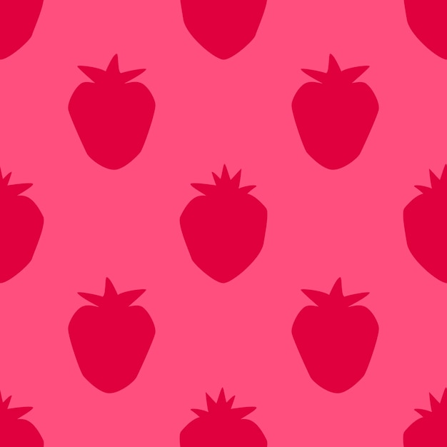 Red Strawberry Fruit Seamless Pattern in Flat Design Style Hand Drawn Cartoon Strawberries