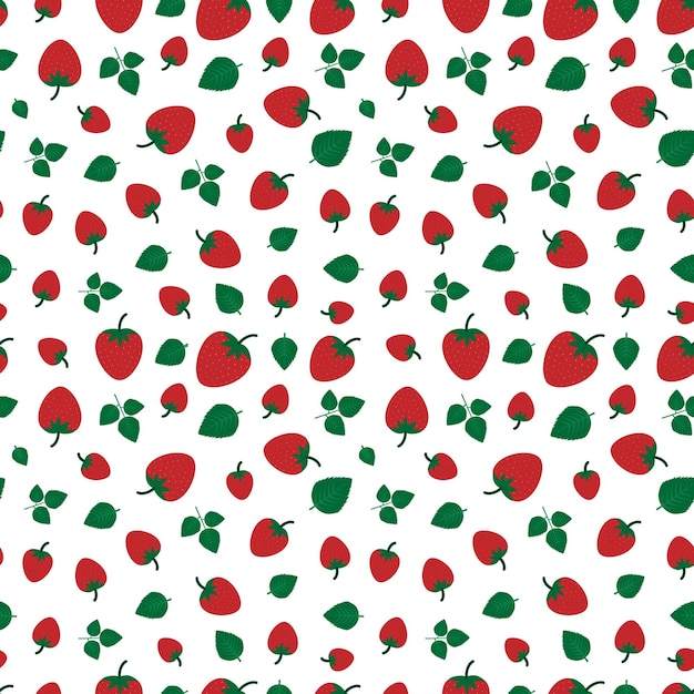 Red strawberry and green leaves seamless pattern