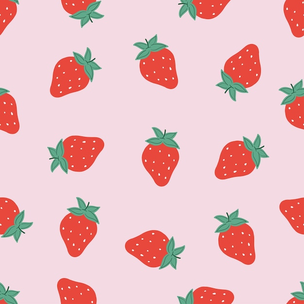 Red strawberry seamless pattern on pink background