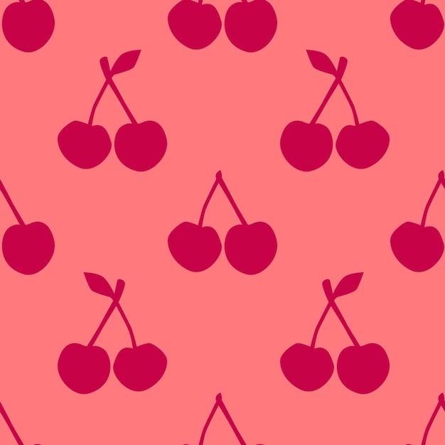 Red Sweet Cherry Seamless Pattern in Flat Design Style Hand Drawn Cartoon Cherry Fruits