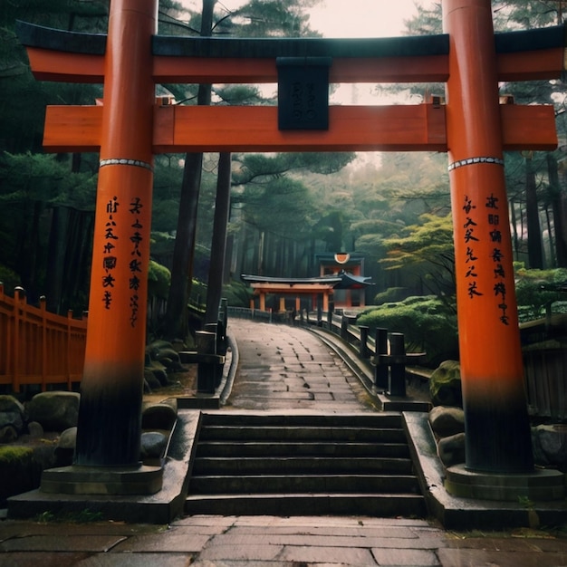 a red torii gate with the word  higashi  on the bottom