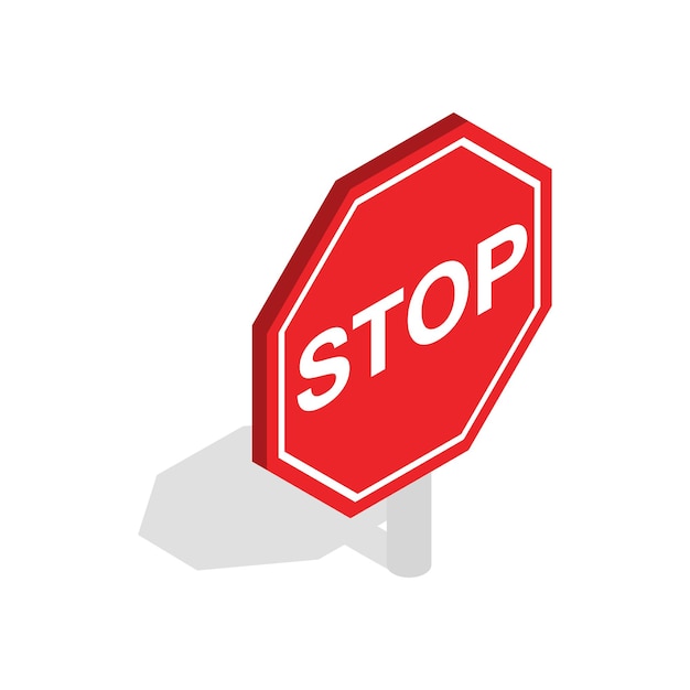 Red traffic stop sign icon in isometric 3d style isolated on white background