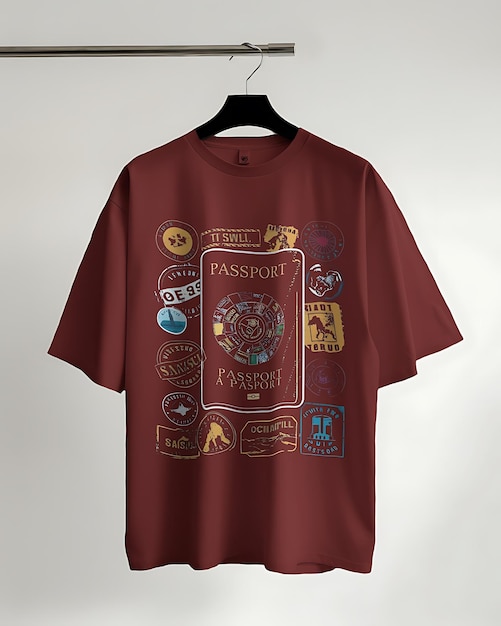 Vector a red travel shirt with a label that says passport on it