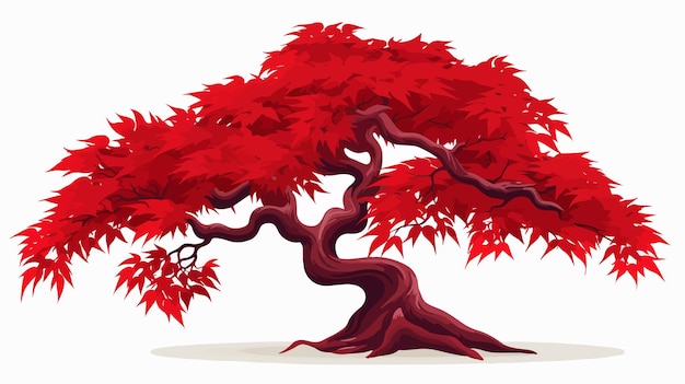 Vector a red tree with red leaves is shown in a drawing