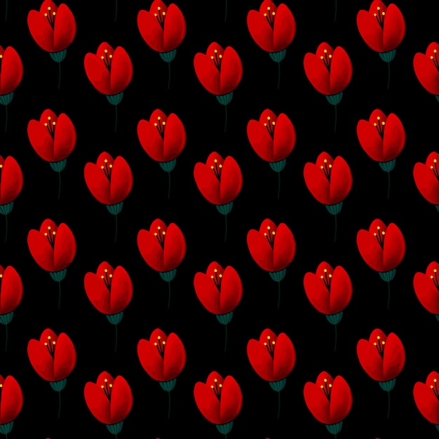 Red tulips seamless pattern