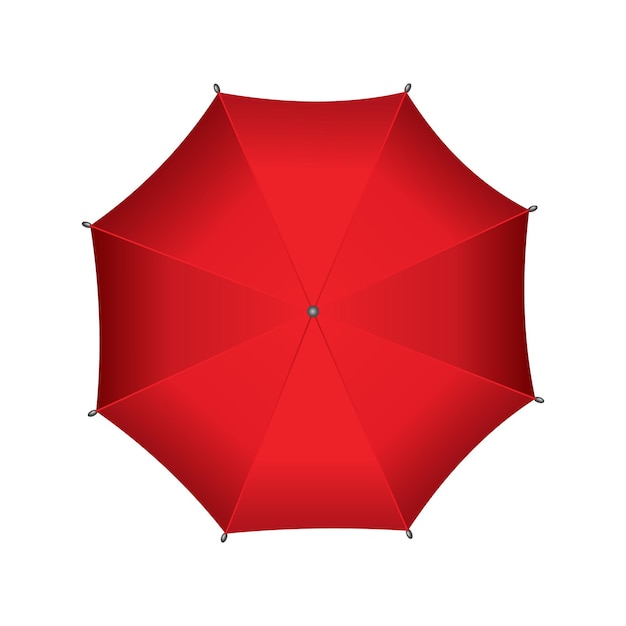 Red umbrella. Isolated on white background. Parasol in top view. Hand-held rain or windbreak protection.