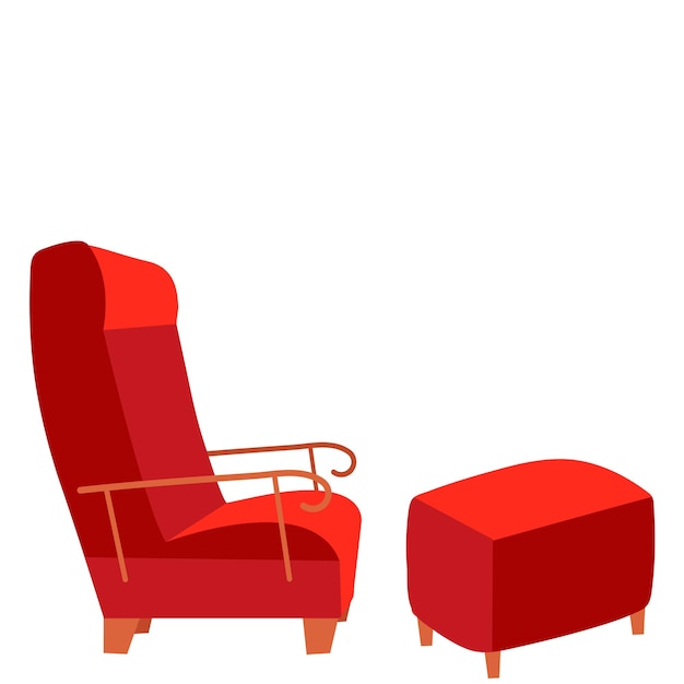 Red upholstered chair footrest on a white background