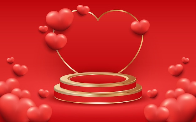 Red Valentine Day Background with Podium