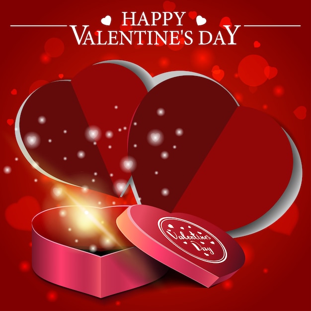 Red Valentine's Day greeting card with gift in form of heart