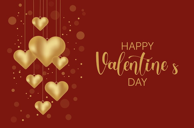 Vector red valentines day background with gold hearts the horizontal background is great for brochures