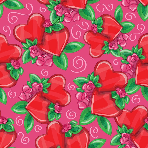 Red Valentines day seamless background with hearts